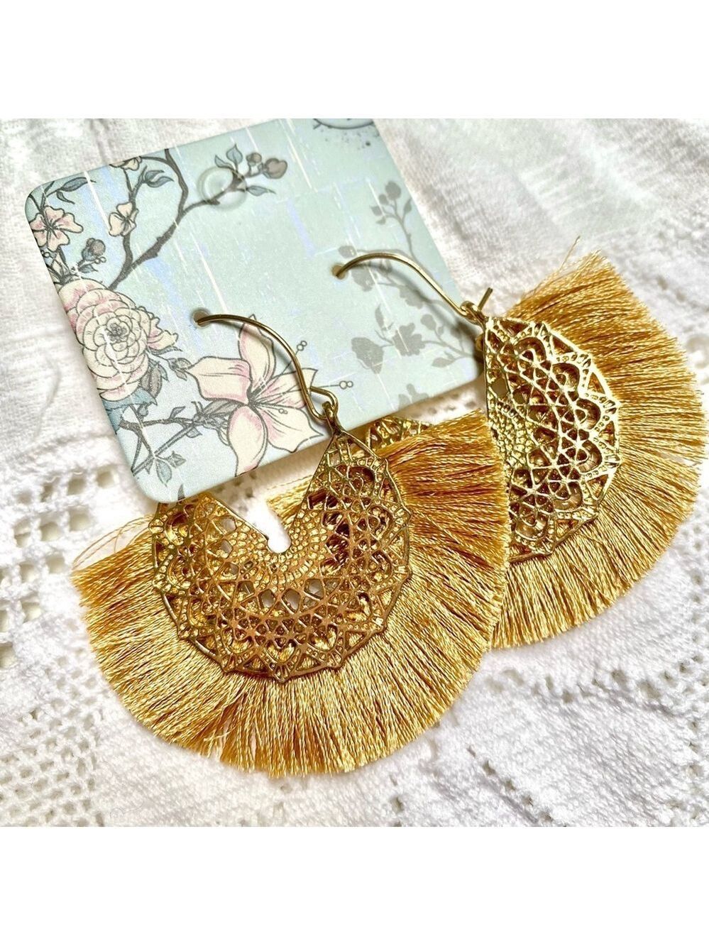 BOHO Fringe dusty copper colour w gold-summer tassel earrings Gypsy/hippy vibe